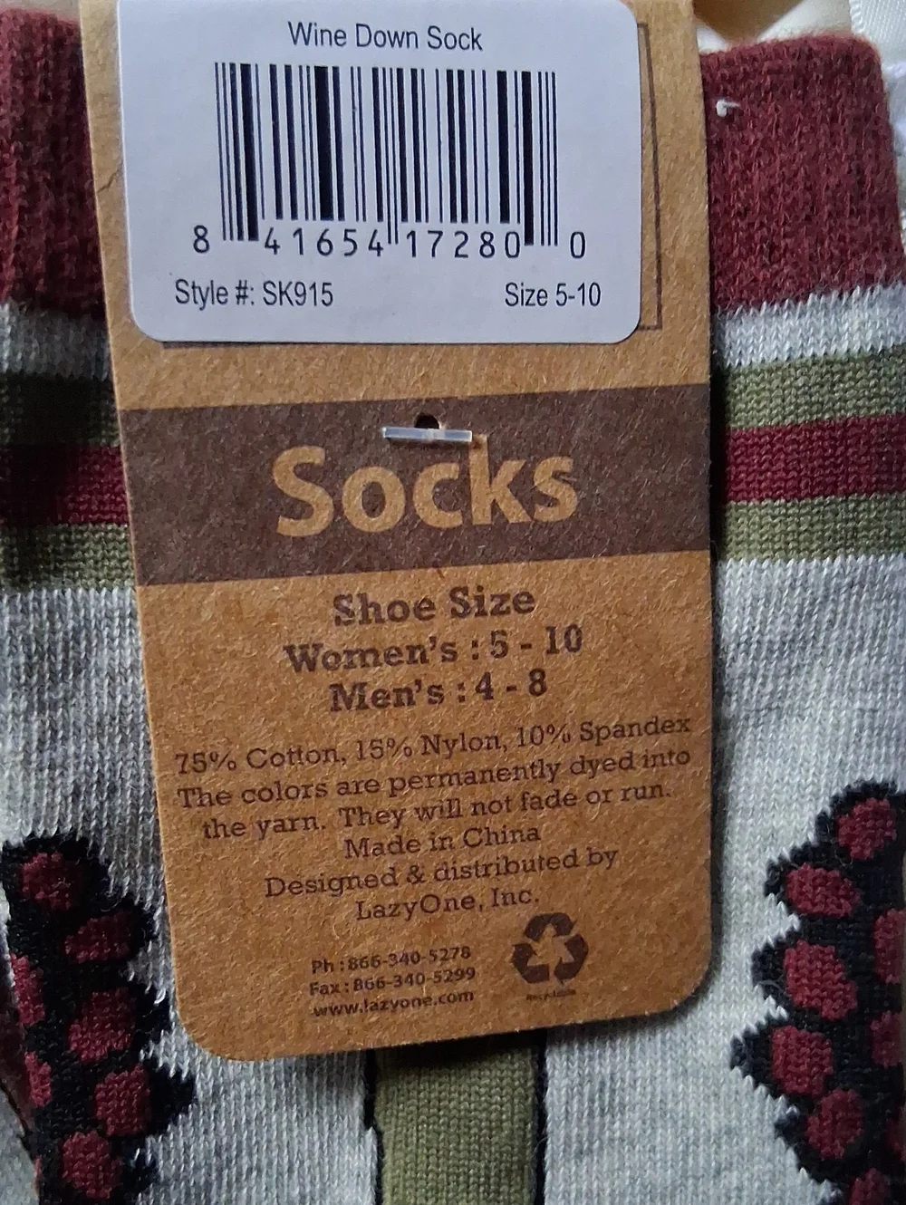 Lazy One Wine Down Crew Sock New Size 5-10